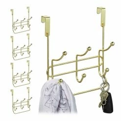 Türgarderobe »5 x Türgarderobe mit 3 Doppelhaken gold«, relaxdays