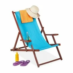 relaxdays Gartenliege »Liegestuhl Holz Stoff«, Hellblau