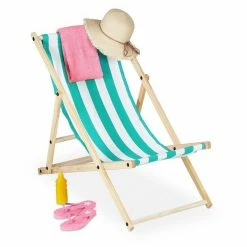 relaxdays Gartenliege »Liegestuhl Holz klappbar«, Weiß-Blau