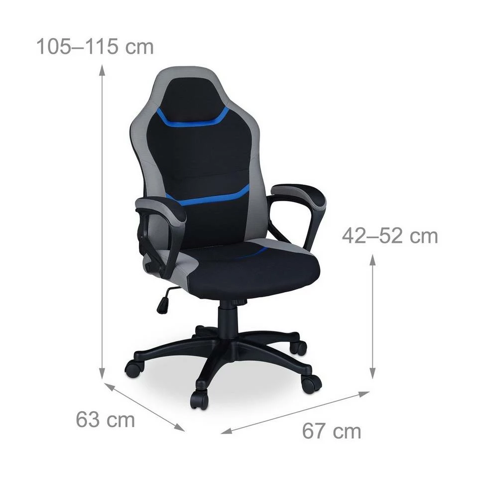 relaxdays Gaming-Stuhl »Gaming Stuhl im Racing Design«, Blau Grau, Schwarz Grau Rot, Schwarz Grau Blau, Schwarz Grau Gelb 4 relaxdays Gaming-Stuhl »Gaming Stuhl im Racing Design«, Blau Grau, Schwarz Grau Rot, Schwarz Grau Blau, Schwarz Grau Gelb – Bild 4