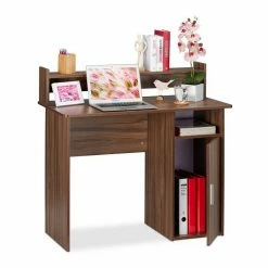 relaxdays Schreibtisch »Schreibtisch mit Seitenfächern«, Holzoptik Weiß, Braun, Schwarz