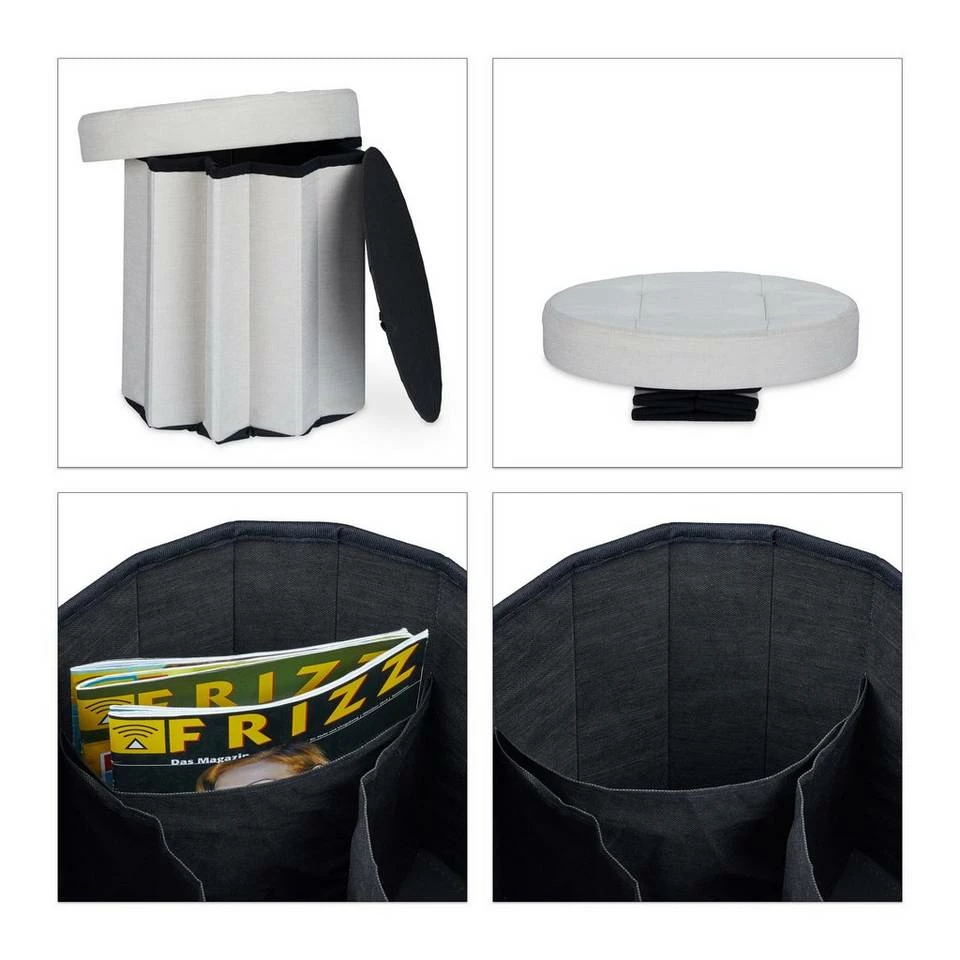 relaxdays Sitzhocker »Sitzhocker mit Stauraum Größe M rund«, Creme Anthrazit 5 relaxdays Sitzhocker »Sitzhocker mit Stauraum Größe M rund«, Creme Anthrazit – Bild 5