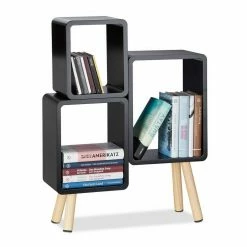 relaxdays Wandregal »Würfelregal Holz mit 4 Beinen«, Schwarz Schwarz Hellbraun, Wei&szlig; Hellbraun