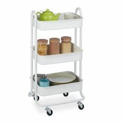 relaxdays Rollwagen »Rollwagen mit 3 Etagen«, Weiß Weiß, Schwarz