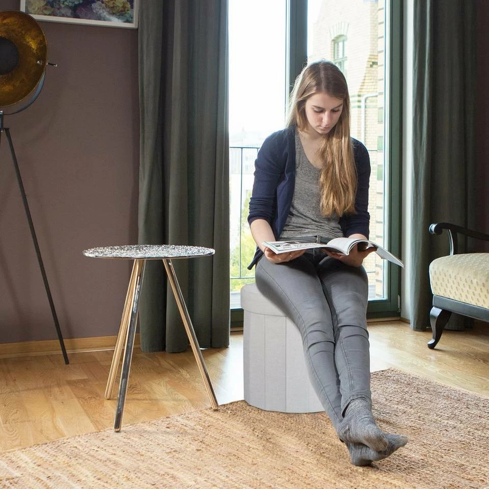 relaxdays Sitzhocker »Sitzhocker mit Stauraum Größe M rund«, Creme Anthrazit 2 relaxdays Sitzhocker »Sitzhocker mit Stauraum Größe M rund«, Creme Anthrazit – Bild 2