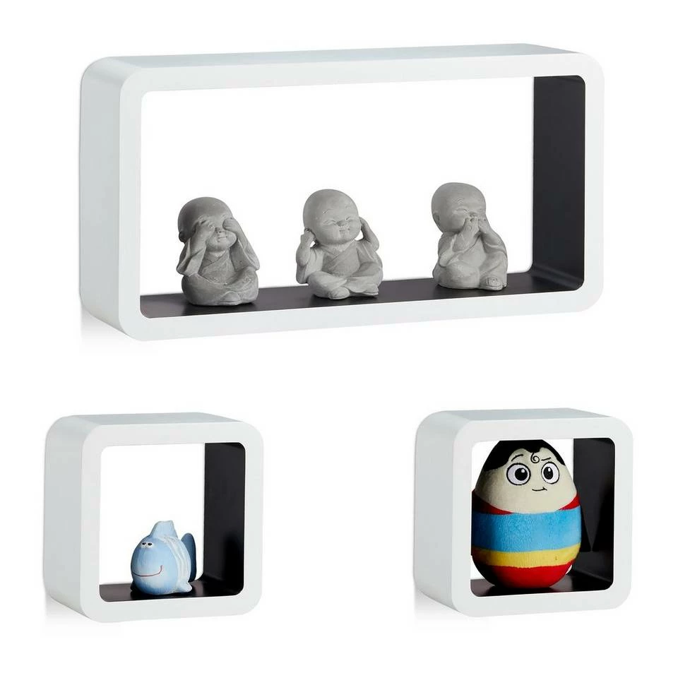 relaxdays Hängeregal »Schwebende Cube Regale 3er Set«, Braun Weiß, Weiß Lila, Schwarz 11 relaxdays Hängeregal »Schwebende Cube Regale 3er Set«, Braun Weiß, Weiß Lila, Schwarz – Bild 11