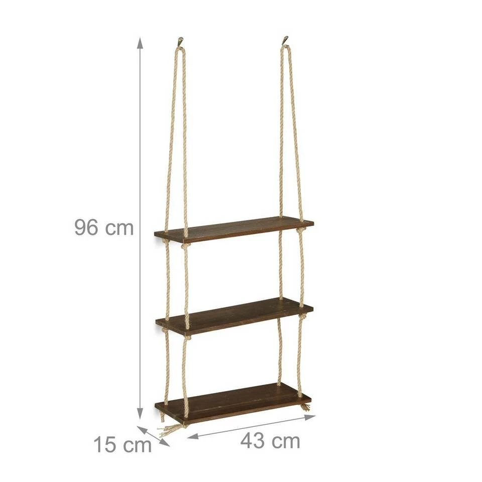 relaxdays Hängeregal »Hängeregal Holz & Seil 3 Ablagen« 4 relaxdays Hängeregal »Hängeregal Holz & Seil 3 Ablagen« – Bild 4