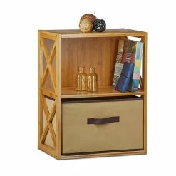 relaxdays Standregal »1 x Regal Bambus mit 2 Ablagen & Korb«