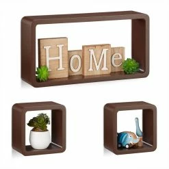 relaxdays Hängeregal »Schwebende Cube Regale 3er Set«, Braun Wei&szlig;, Wei&szlig; Lila, Schwarz