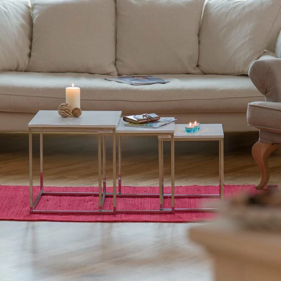 relaxdays Beistelltisch »Beistelltische 3er Set Metallbeine«, Weiß Braun Silber, Weiß 2 relaxdays Beistelltisch »Beistelltische 3er Set Metallbeine«, Weiß Braun Silber, Weiß – Bild 2