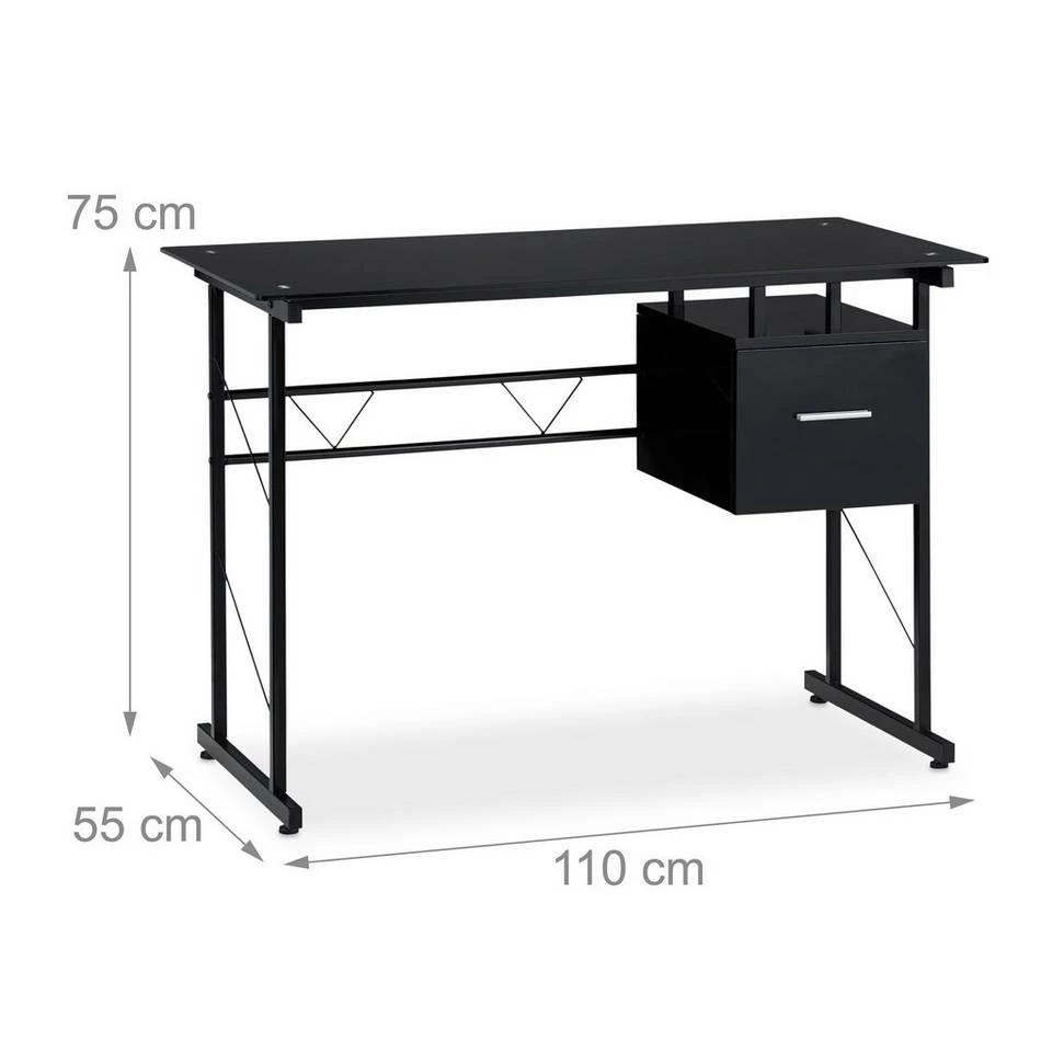 relaxdays Schreibtisch »Schreibtisch Glas mit Schublade«, Schwarz Weiß 4 relaxdays Schreibtisch »Schreibtisch Glas mit Schublade«, Schwarz Weiß – Bild 4