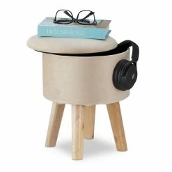 relaxdays Fußhocker »Hocker mit Stauraum aus Samt«, Creme Grau Hellbraun, Anthrazit Hellbraun, Creme Hellbraun, Lila Hellbraun