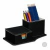 relaxdays Schreibtischaufsatz »Schreibtisch Organizer aus Kunstleder«, Schwarz Wei&szlig; Creme, Schwarz Creme