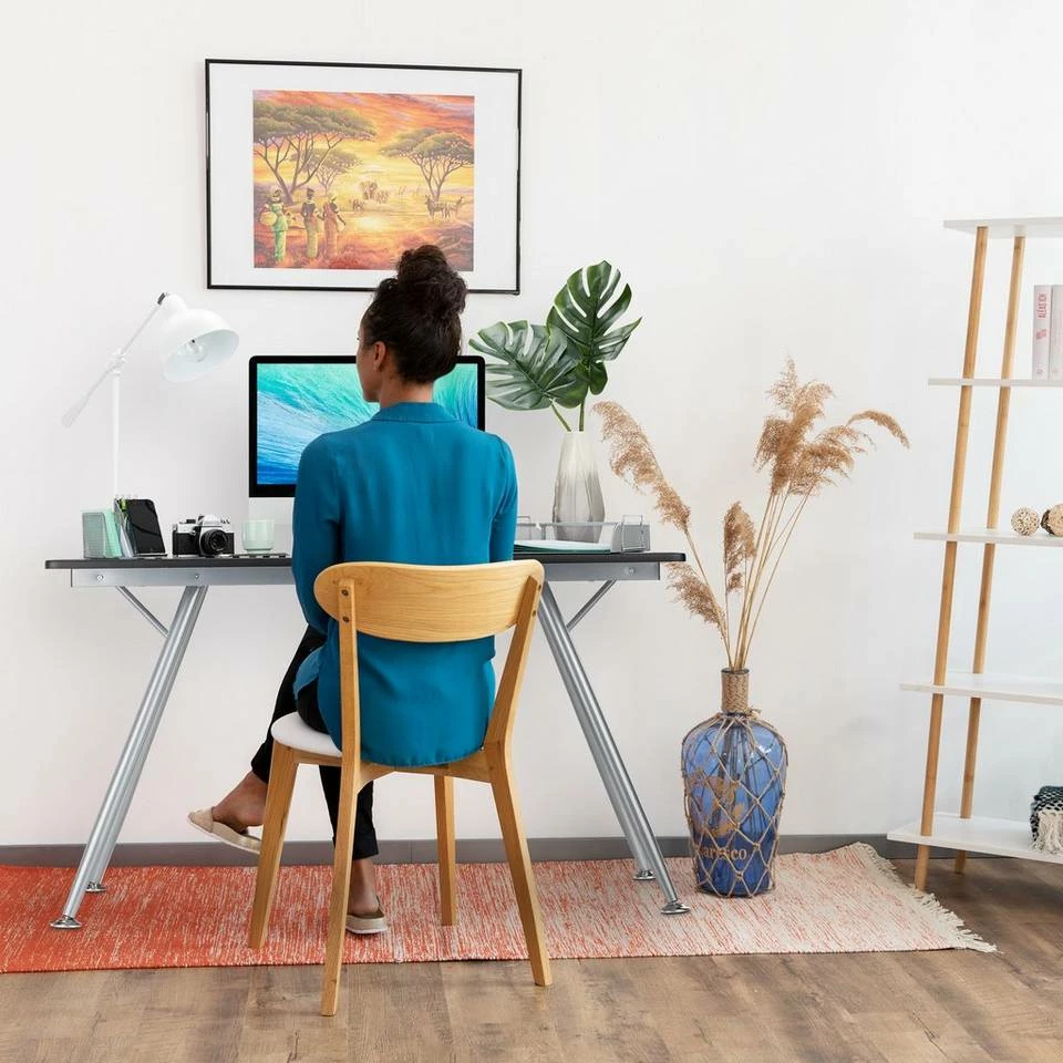 relaxdays Schreibtisch »Moderner Schreibtisch«, Weiß Braun Silber, Schwarz Silber, Weiß Silber 2 relaxdays Schreibtisch »Moderner Schreibtisch«, Weiß Braun Silber, Schwarz Silber, Weiß Silber – Bild 2