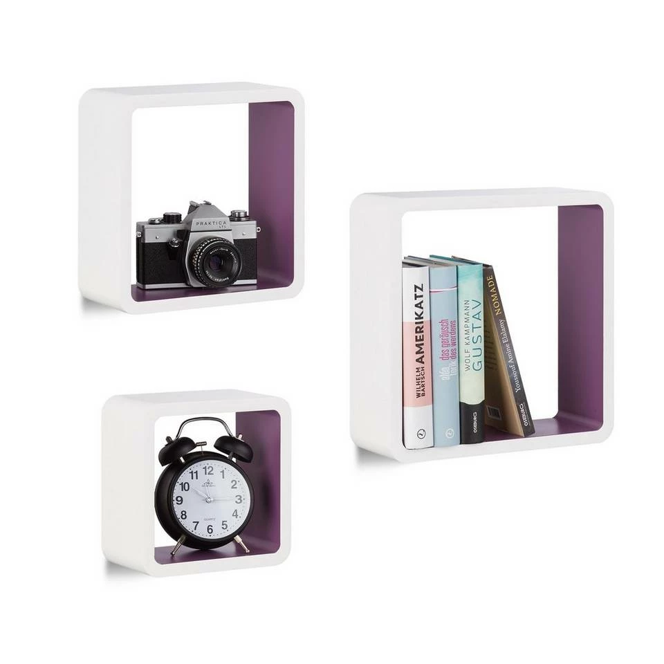 relaxdays Wandregal »Hängeregal Cube 3er Set«, Weiß-Violett Braun, Weiß Schwarz, Weiß Grün, Weiß 1 relaxdays Wandregal »Hängeregal Cube 3er Set«, Weiß-Violett Braun, Weiß Schwarz, Weiß Grün, Weiß