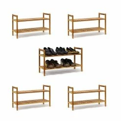 relaxdays Schuhregal »5 x Schuhregal Walnuss stapelbar«