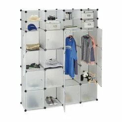 relaxdays Kleiderschrank »Kleiderschrank Stecksystem 20 Fächer« Transparent Transparent Schwarz, Schwarz Transparent, Weiß