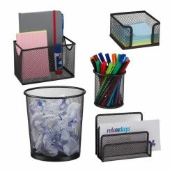 relaxdays Schreibtischaufsatz »Schreibtisch Organizer Set 5-teilig«, (5-St), Schwarz