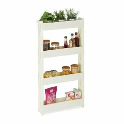 relaxdays Schieberegal »Nischenwagen mit 4 Ablagen«, Weiß