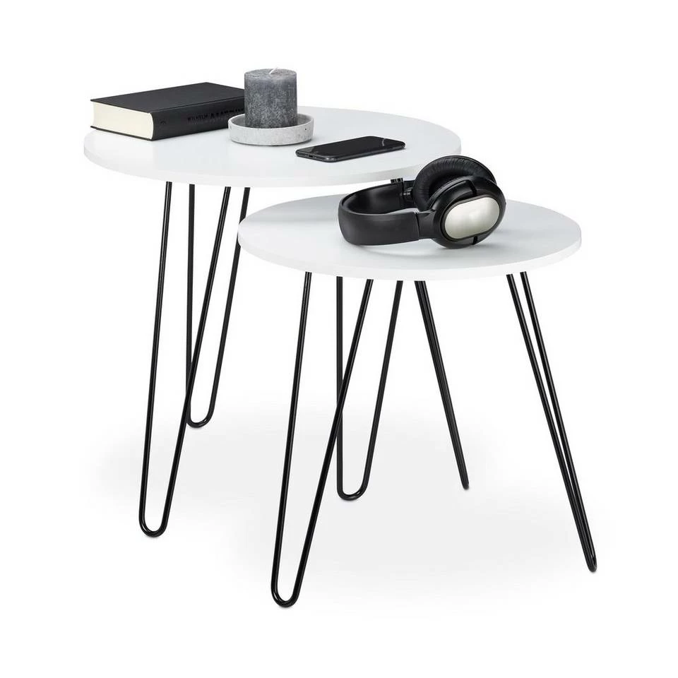 relaxdays Beistelltisch »2er Set Beistelltisch rund«, Schwarz Weiß Schwarz, Weiß 11 relaxdays Beistelltisch »2er Set Beistelltisch rund«, Schwarz Weiß Schwarz, Weiß – Bild 11