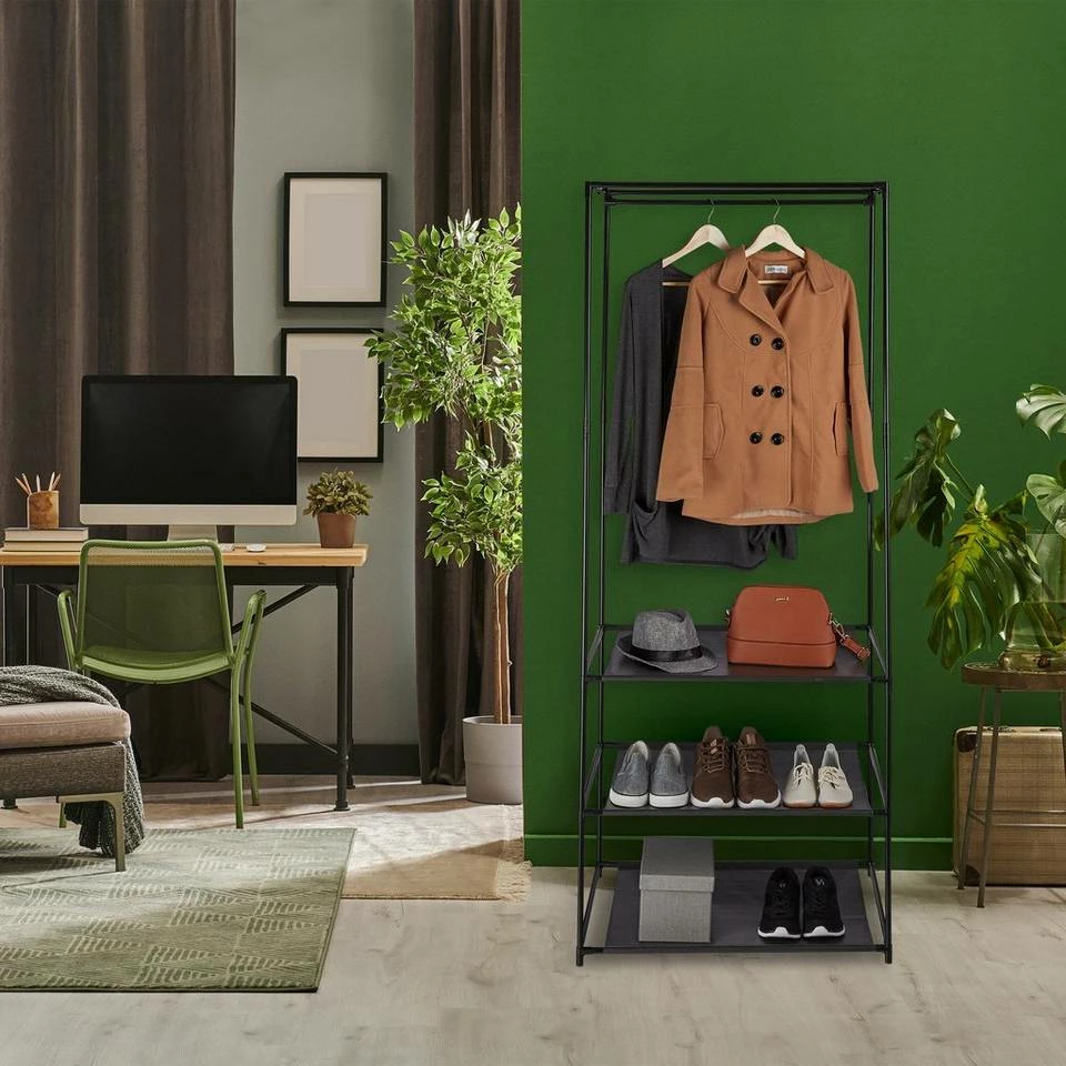 relaxdays Kleiderständer »Kleiderständer mit Ablagen«, Schwarz Silber Grau 2 relaxdays Kleiderständer »Kleiderständer mit Ablagen«, Schwarz Silber Grau – Bild 2